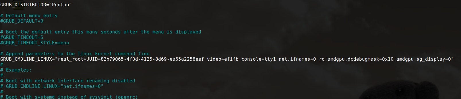 Editing GRUB configuration to fix AMD GPU hang on Linux